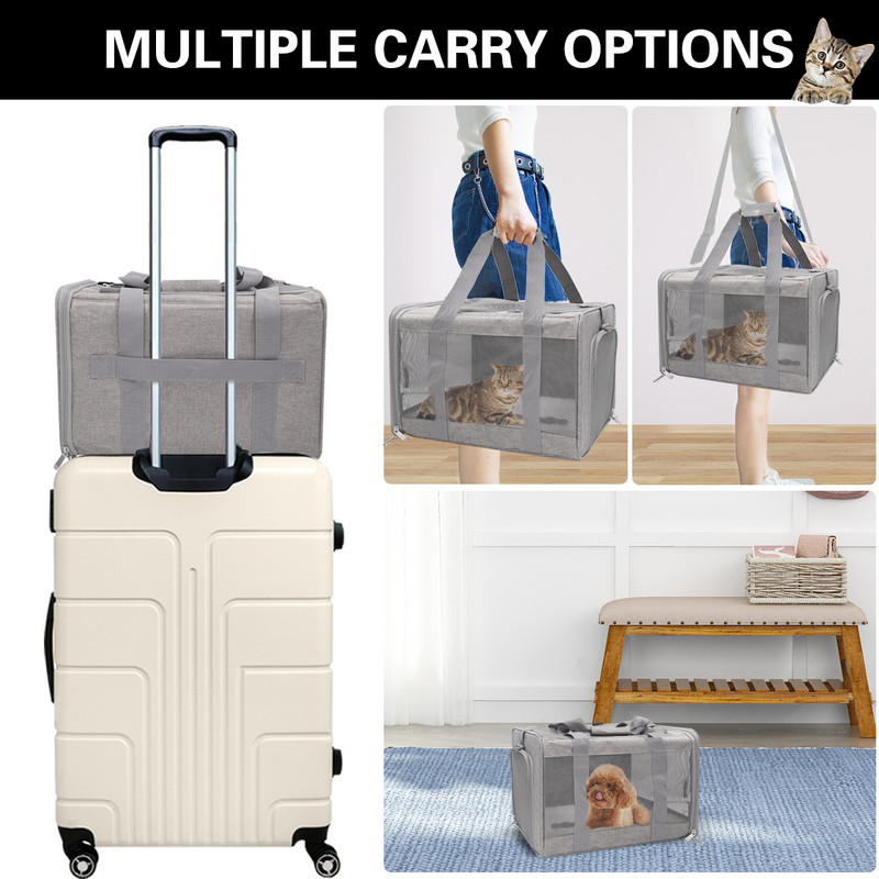 Rucsac moale pentru transportul pisicilor cu fermoare de siguranță cu blocare Cușcă pentru pisici Bandă reflectorizante Pliabil pentru călătorie, respirabil, geantă de transport pentru animale de companie