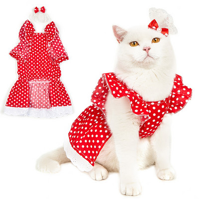 Κόκκινο πουά φόρεμα για κατοικίδια ρούχα για γάτες Γλυκές ζαρτιέρες για γάτες Ρούχα για μικρά σκυλιά Καλοκαιρινές φούστες Πριγκίπισσα Φόρεμα για κατοικίδια