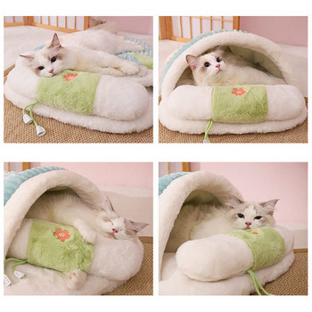 Hoopet Japanese Winter Thick Cat Sleeping Bed Подвижна възглавница със забавно котешко въже Топла възглавница за котки Puppy Dog Sofa Pet Bed