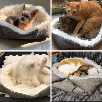 Μακρύ βελούδινο κρεβάτι για γάτας για κατοικίδια, πτυσσόμενο χαλάκι για κουτάβι για κατοικίδια, μαξιλάρι για γάτα, 2 σε 1, ζεστό καλάθι για γάτα, τσαντάκι ύπνου για γάτα, φωλιά γάτας για μικρόσωμο σκύλο