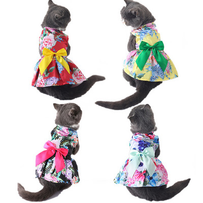 Rochie pentru animale de companie pentru pisici, câini, drăguță, floare, cu fundiță, fustă cățel, costum de plajă Hawaii, câine mic, rochie de prințesă, haine de vară pentru pisici