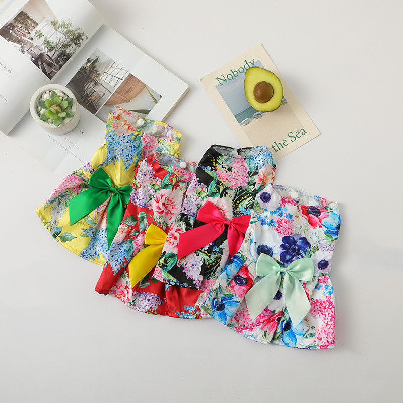 Lemmiklooma kleit kassidele koertele armas lilleline vibusõlme kutsika seelik Hawaii rannakostüüm väikese koera printsessi kleit suvine kassi riided