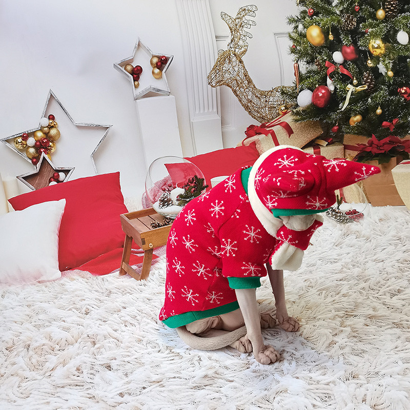 Blagdansko odijelo Odjeća za mačke bez dlake Odjeća Sphinx Devon Rex Jesen Zima Pletena odjeća Mačka Džemper Šal Kostim mačke Sfinge