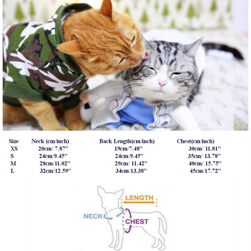 Novi pamučni maskirni mačji kostimi odijelo Army Green roza majica s kapuljačom Pet Puppy Proizvod za male pse Mačke Proljeće Jesen Zima