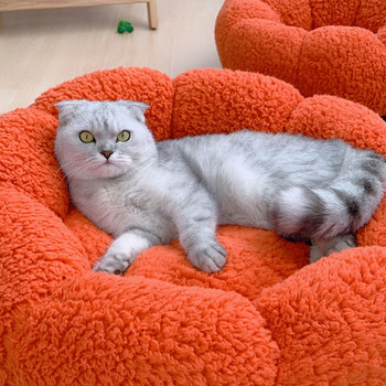 Легло за котка зимно топло плюшено кръгло цвете подложка за спане на котка зимно дебело легло за домашни любимци