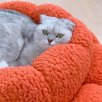 Легло за котка зимно топло плюшено кръгло цвете подложка за спане на котка зимно дебело легло за домашни любимци