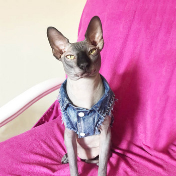 Ανοιξιάτικο γιλέκο τζιν γάτα Σειρά μόδας Τζιν Ρούχα για γάτες Sphynx Casual Cowboy Kitten Coat Jacket Στολή για κατοικίδια XS-XXL 10E