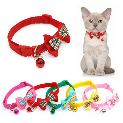 Divat kisállat macska nyakörv haranggal Lovely masni macska nyakörv nyakpánt állítható csattal cica kiskutya nyulak macskatartozékok
