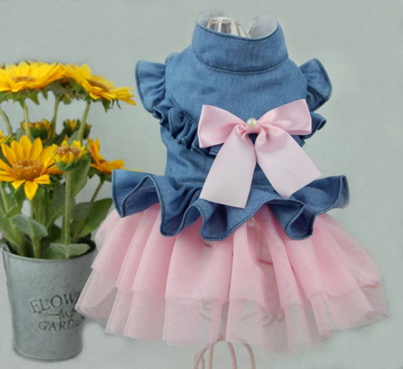 Rochie prințesă pisică Fusta kawaii pisică Costum pisică pentru animale de companie Fusta roz drăguță pisică de primăvară și vară potrivită pentru câinii mici rochie denim