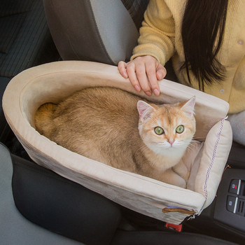 Преносимо столче за кола за малки домашни любимци Cat Booster Seat ON Подлакътник за кола Централен контрол Развъдник Чанта за носене на кучета с предпазен колан за пътуване