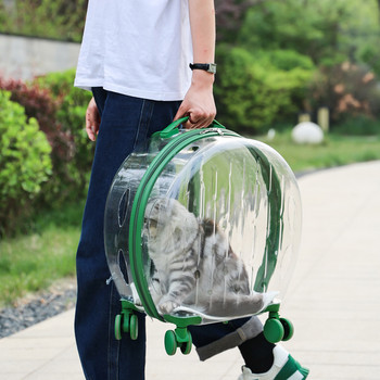 Τσάντα μεταφοράς για κουτάβια σκύλους γάτα βαλίτσα με τρόλεϊ με ρόδες που μεταφέρουν διαφανές καροτσάκι ταξιδιού για κατοικίδια ζώα