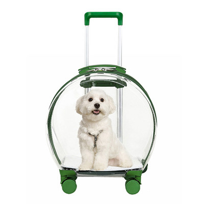 Kisállat kutya macska kocsi bőrönd kerekekkel, átlátszó kisállat utazó kocsi kölyökkutyáknak kutyák macskahordozó táska