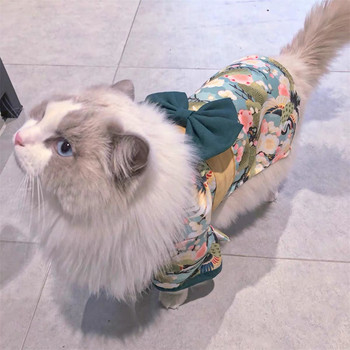 Тънко котешко палто за кучета в японски стил, кимоно, летни дрехи за домашни любимци за котки, кучета, сладък принт с панделка, облекло за коте сфинкс