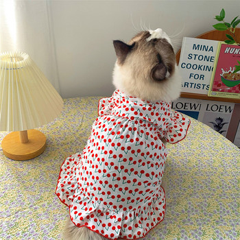 Καλοκαιρινά ρούχα για κατοικίδια Κερασιά Ρούχα γάτας για μικρές γάτες Στολή σκυλιών με στάμπα κεράσι Πουκάμισο για γάτα Φόρεμα για γατάκι Στολή για γάτες