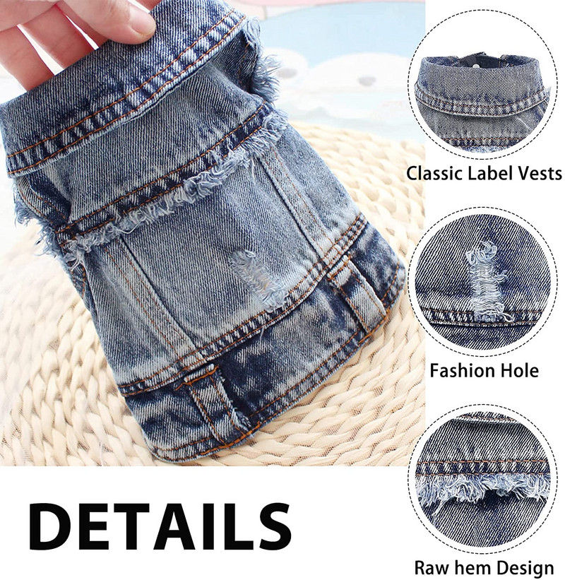 Ρούχα για γάτα Sphinx Ανοιξιάτικο μπουφάν τζιν γάτα για γατάκια για μικρά σκυλιά αμάνικο γιλέκο πέτο Τζιν παλτό Στολή γάτας Chihuahua York