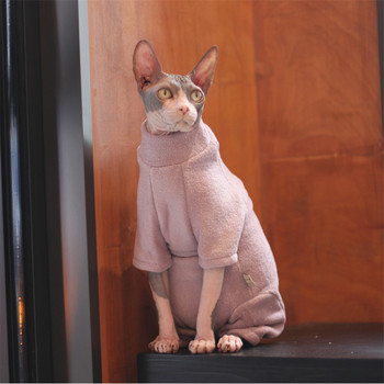 Зимно облекло за безкосмена котка Сфинкс се удебелява, за да се стопли Облеклото за котка Девън с четири крака покрива стомаха За предотвратяване на косопад