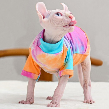 Суичър с качулка Tie Dye Cat Sphynx Cat Clothes Cornish/Devon Rex Тениска с къс ръкав Котешка риза за коте Малки кучета Костюм на кученце Котка