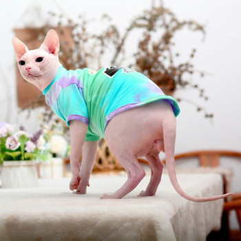 Tie Dye Cat Hoodie Sphynx Ρούχα για γάτα Cornish/Devon Rex κοντομάνικο T Μπλουζάκι γάτας για μικρόσωμο γατάκι Κοστούμι για κουτάβι γάτα