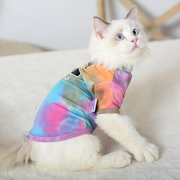 Суичър с качулка Tie Dye Cat Sphynx Cat Clothes Cornish/Devon Rex Тениска с къс ръкав Котешка риза за коте Малки кучета Костюм на кученце Котка