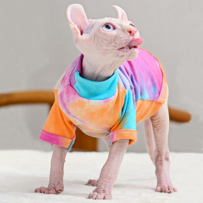 Tie Dye Cat Hoodie Sphynx Ρούχα για γάτα Cornish/Devon Rex κοντομάνικο T Μπλουζάκι γάτας για μικρόσωμο γατάκι Κοστούμι για κουτάβι γάτα