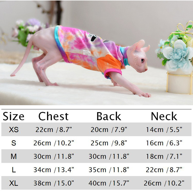 Tie Dye Cat Hoodie Sphynx Ρούχα για γάτα Cornish/Devon Rex κοντομάνικο T Μπλουζάκι γάτας για μικρόσωμο γατάκι Κοστούμι για κουτάβι γάτα