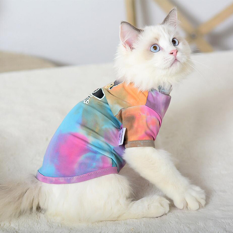 Tie Dye Cat Hoodie Sphynx Ρούχα για γάτα Cornish/Devon Rex κοντομάνικο T Μπλουζάκι γάτας για μικρόσωμο γατάκι Κοστούμι για κουτάβι γάτα