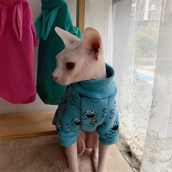 Моден суичър Devon Rex, син удебелен сфиникс, котка без косми, водолазка, подкосъм Топли, удобни дрехи на сфинкс през зимата