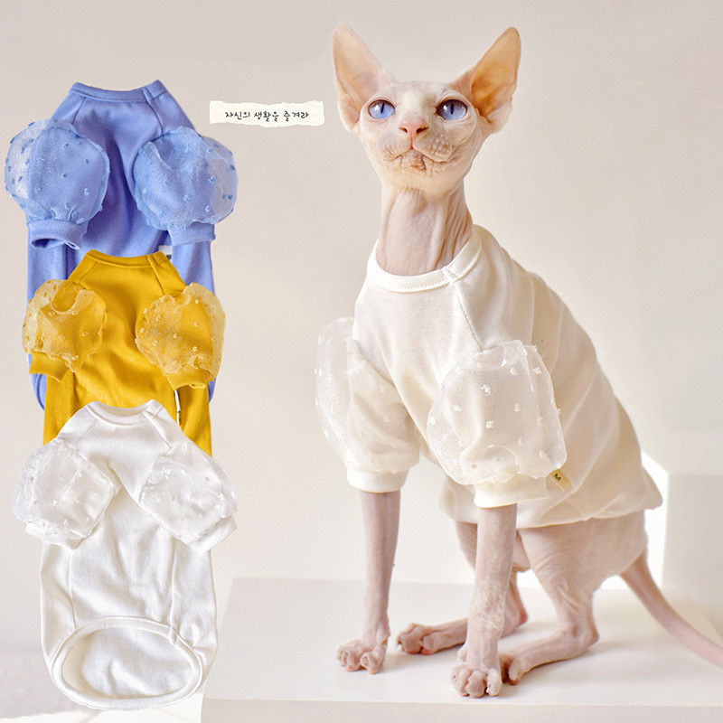 Snowflake Seersucker Fabric Sphinx Clothingt ljetna mačka Outftis Devon Rex tanke haljine za mačke Sphynx Odjeća za mačke bez dlake