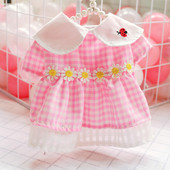 Printsessi lemmiklooma kevadised uhked kleidid väikestele koertele Prantsuse buldogi tikandid Lepatriinu kassi riided Roosa ruuduline karikakra kutsikariided