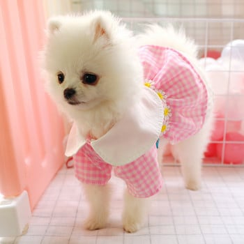 Princess Pet Ανοιξιάτικα φανταχτερά φορέματα για μικρά σκυλιά Γαλλικό μπουλντόγκ κέντημα Πασχαλίτσα γάτα Ροζ καρό ρούχα για κουτάβι