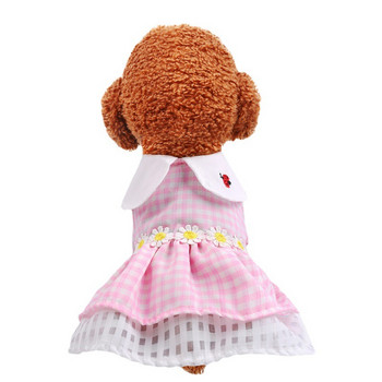 Princess Pet Ανοιξιάτικα φανταχτερά φορέματα για μικρά σκυλιά Γαλλικό μπουλντόγκ κέντημα Πασχαλίτσα γάτα Ροζ καρό ρούχα για κουτάβι
