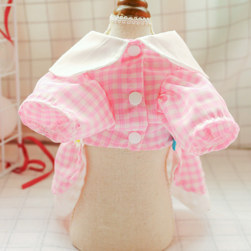 Printsessi lemmiklooma kevadised uhked kleidid väikestele koertele Prantsuse buldogi tikandid Lepatriinu kassi riided Roosa ruuduline karikakra kutsikariided