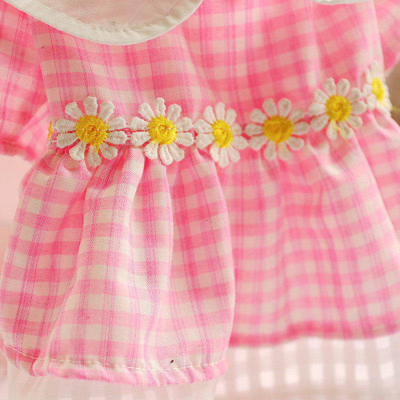 Printsessi lemmiklooma kevadised uhked kleidid väikestele koertele Prantsuse buldogi tikandid Lepatriinu kassi riided Roosa ruuduline karikakra kutsikariided