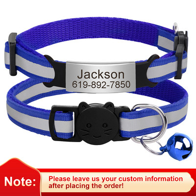 Εξατομικευμένη ταυτότητα Δωρεάν χάραξη γιακά γάτας Ανακλαστικό κολάρο με πόρπη για γάτα Ρυθμιζόμενο προσαρμοσμένο νάιλον κολιέ για κουτάβια γατάκια