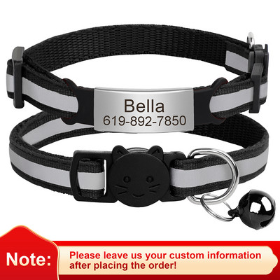 Εξατομικευμένη ταυτότητα Δωρεάν χάραξη γιακά γάτας Ανακλαστικό κολάρο με πόρπη για γάτα Ρυθμιζόμενο προσαρμοσμένο νάιλον κολιέ για κουτάβια γατάκια