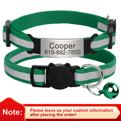 Εξατομικευμένη ταυτότητα Δωρεάν χάραξη γιακά γάτας Ανακλαστικό κολάρο με πόρπη για γάτα Ρυθμιζόμενο προσαρμοσμένο νάιλον κολιέ για κουτάβια γατάκια