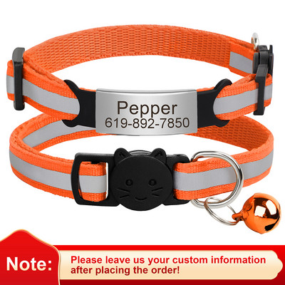 Εξατομικευμένη ταυτότητα Δωρεάν χάραξη γιακά γάτας Ανακλαστικό κολάρο με πόρπη για γάτα Ρυθμιζόμενο προσαρμοσμένο νάιλον κολιέ για κουτάβια γατάκια