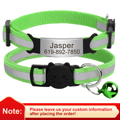 Εξατομικευμένη ταυτότητα Δωρεάν χάραξη γιακά γάτας Ανακλαστικό κολάρο με πόρπη για γάτα Ρυθμιζόμενο προσαρμοσμένο νάιλον κολιέ για κουτάβια γατάκια