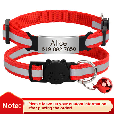 Εξατομικευμένη ταυτότητα Δωρεάν χάραξη γιακά γάτας Ανακλαστικό κολάρο με πόρπη για γάτα Ρυθμιζόμενο προσαρμοσμένο νάιλον κολιέ για κουτάβια γατάκια