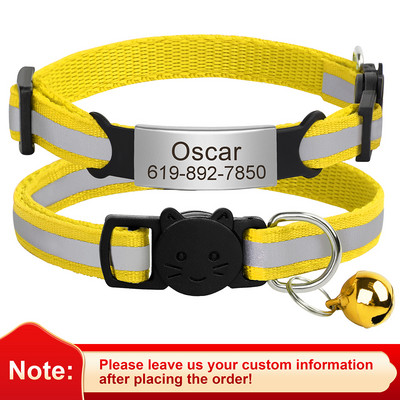 Εξατομικευμένη ταυτότητα Δωρεάν χάραξη γιακά γάτας Ανακλαστικό κολάρο με πόρπη για γάτα Ρυθμιζόμενο προσαρμοσμένο νάιλον κολιέ για κουτάβια γατάκια