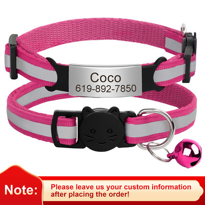 Εξατομικευμένη ταυτότητα Δωρεάν χάραξη γιακά γάτας Ανακλαστικό κολάρο με πόρπη για γάτα Ρυθμιζόμενο προσαρμοσμένο νάιλον κολιέ για κουτάβια γατάκια