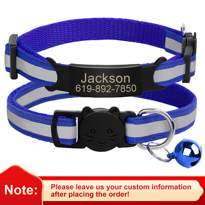 Εξατομικευμένη ταυτότητα Δωρεάν χάραξη γιακά γάτας Ανακλαστικό κολάρο με πόρπη για γάτα Ρυθμιζόμενο προσαρμοσμένο νάιλον κολιέ για κουτάβια γατάκια