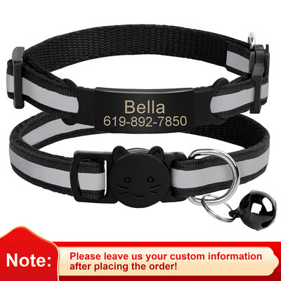Εξατομικευμένη ταυτότητα Δωρεάν χάραξη γιακά γάτας Ανακλαστικό κολάρο με πόρπη για γάτα Ρυθμιζόμενο προσαρμοσμένο νάιλον κολιέ για κουτάβια γατάκια