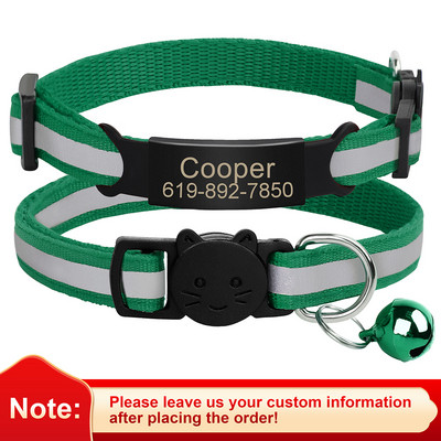 Εξατομικευμένη ταυτότητα Δωρεάν χάραξη γιακά γάτας Ανακλαστικό κολάρο με πόρπη για γάτα Ρυθμιζόμενο προσαρμοσμένο νάιλον κολιέ για κουτάβια γατάκια