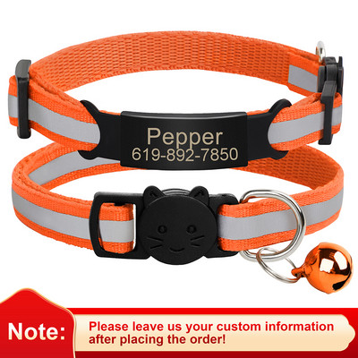 Εξατομικευμένη ταυτότητα Δωρεάν χάραξη γιακά γάτας Ανακλαστικό κολάρο με πόρπη για γάτα Ρυθμιζόμενο προσαρμοσμένο νάιλον κολιέ για κουτάβια γατάκια
