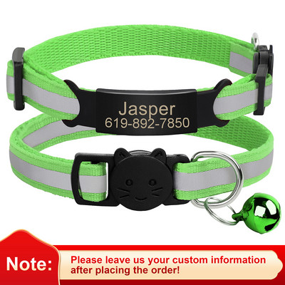 Εξατομικευμένη ταυτότητα Δωρεάν χάραξη γιακά γάτας Ανακλαστικό κολάρο με πόρπη για γάτα Ρυθμιζόμενο προσαρμοσμένο νάιλον κολιέ για κουτάβια γατάκια
