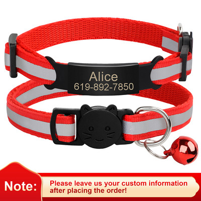 Εξατομικευμένη ταυτότητα Δωρεάν χάραξη γιακά γάτας Ανακλαστικό κολάρο με πόρπη για γάτα Ρυθμιζόμενο προσαρμοσμένο νάιλον κολιέ για κουτάβια γατάκια