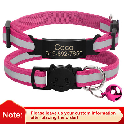 Εξατομικευμένη ταυτότητα Δωρεάν χάραξη γιακά γάτας Ανακλαστικό κολάρο με πόρπη για γάτα Ρυθμιζόμενο προσαρμοσμένο νάιλον κολιέ για κουτάβια γατάκια