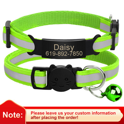 Εξατομικευμένη ταυτότητα Δωρεάν χάραξη γιακά γάτας Ανακλαστικό κολάρο με πόρπη για γάτα Ρυθμιζόμενο προσαρμοσμένο νάιλον κολιέ για κουτάβια γατάκια