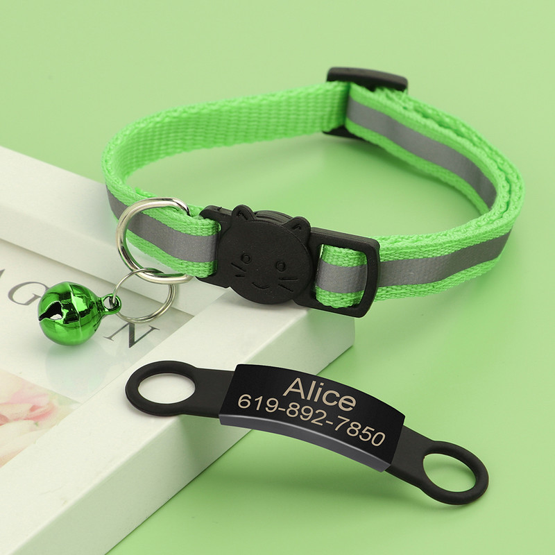 Εξατομικευμένη ταυτότητα Δωρεάν χάραξη γιακά γάτας Ανακλαστικό κολάρο με πόρπη για γάτα Ρυθμιζόμενο προσαρμοσμένο νάιλον κολιέ για κουτάβια γατάκια